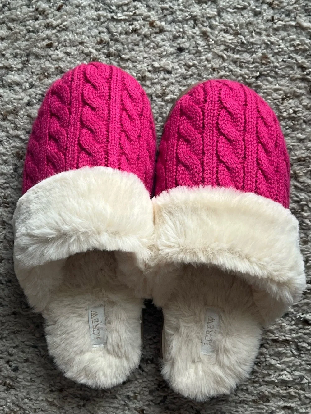 J. Crew Hot Pink Cable-Knit Faux-Fur Lined Slippers